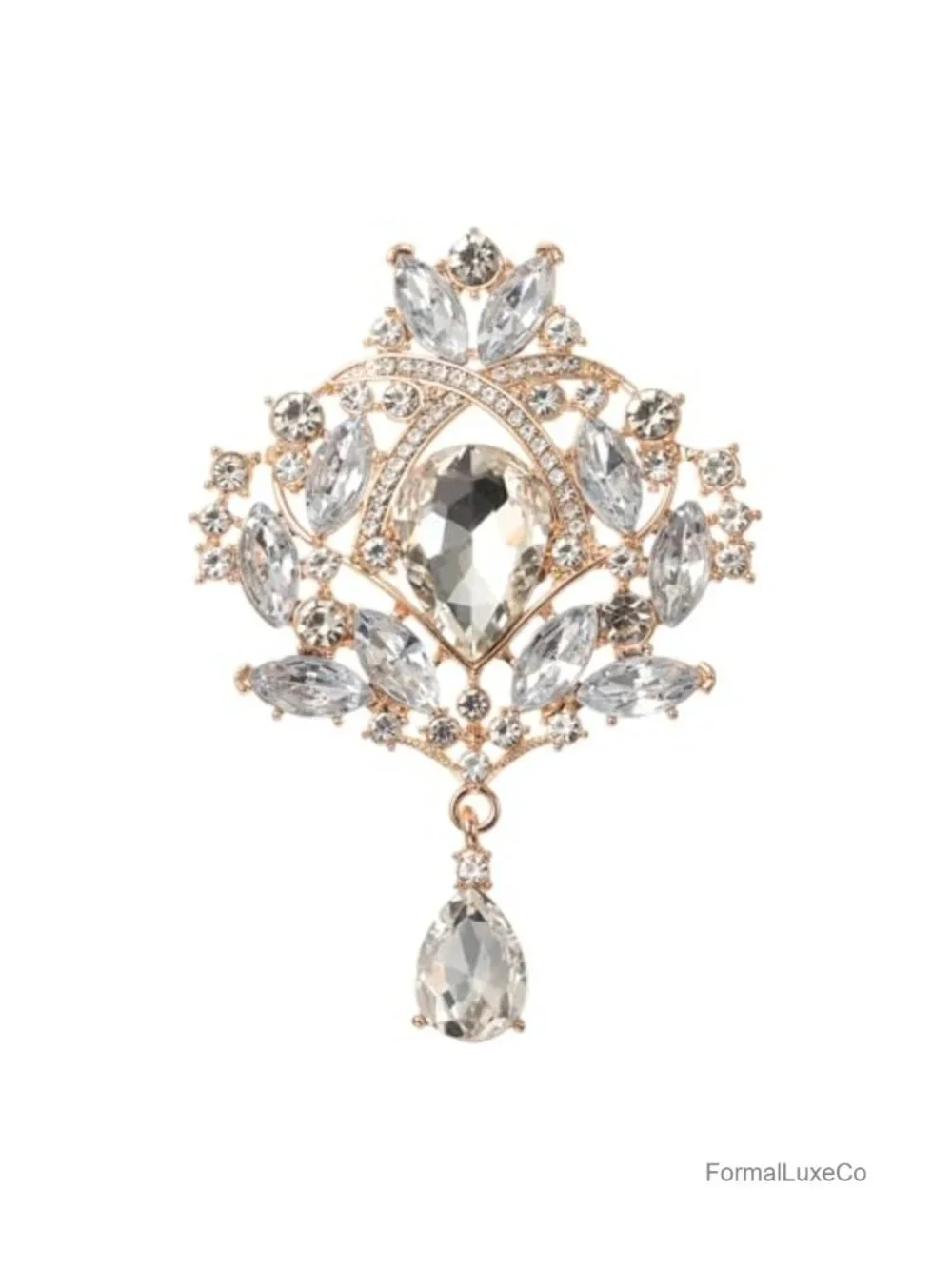Large Rhinestone Brooch Vintage Crystal Bouquet Pin Gold Brooch for Women